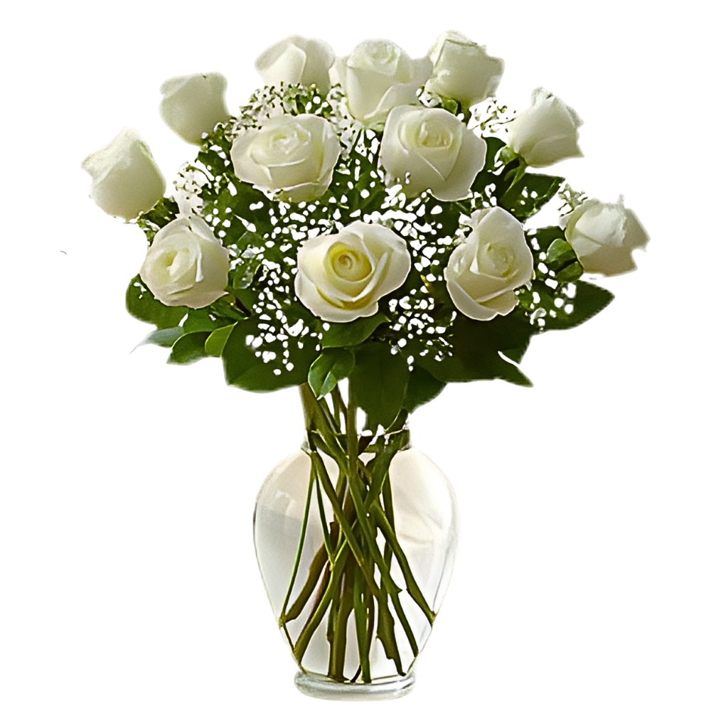 White rose arrangement in glass vase for same-day online flower delivery in Amman Jordan