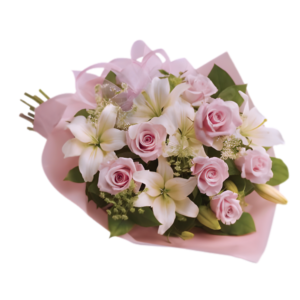 Pink roses and white lilies bouquet for same-day online flower delivery in Amman Jordan