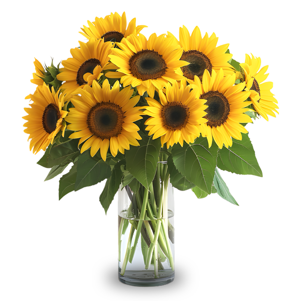 Sunflower arrangement in glass vase for same-day online flower delivery in Amman Jordan