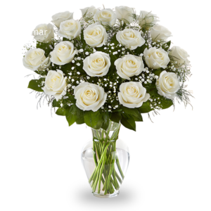 White rose arrangement in glass vase for same-day online flower delivery in Amman Jordan